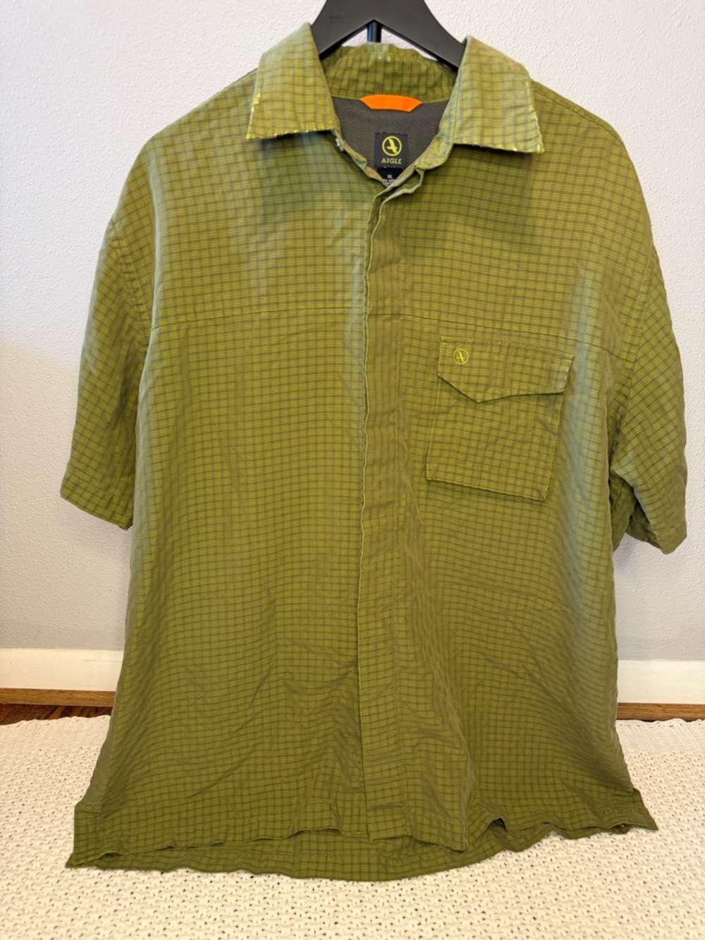 Aigle Men’s Green Plaid Collared Button Down Shirt Fishing Outdoors